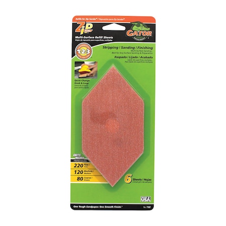Gator Finishing Gator Zip Sander 6 in. L X 3 in. W 80/120/220 Grit Aluminum Oxide Sanding Sheet 6 pk 7187